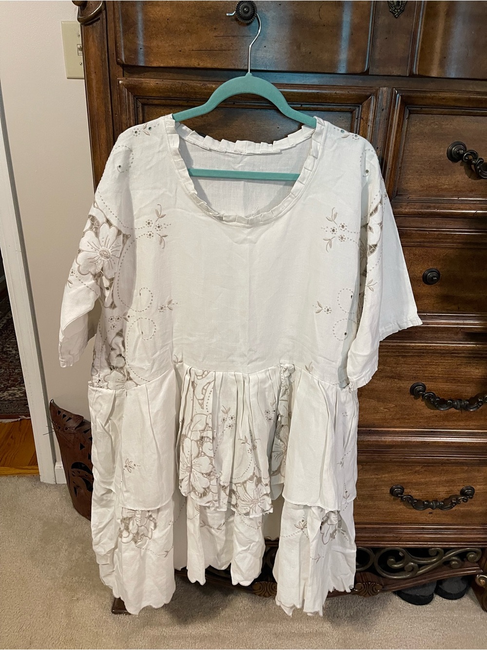 White Floral Embroidered Midi Dress